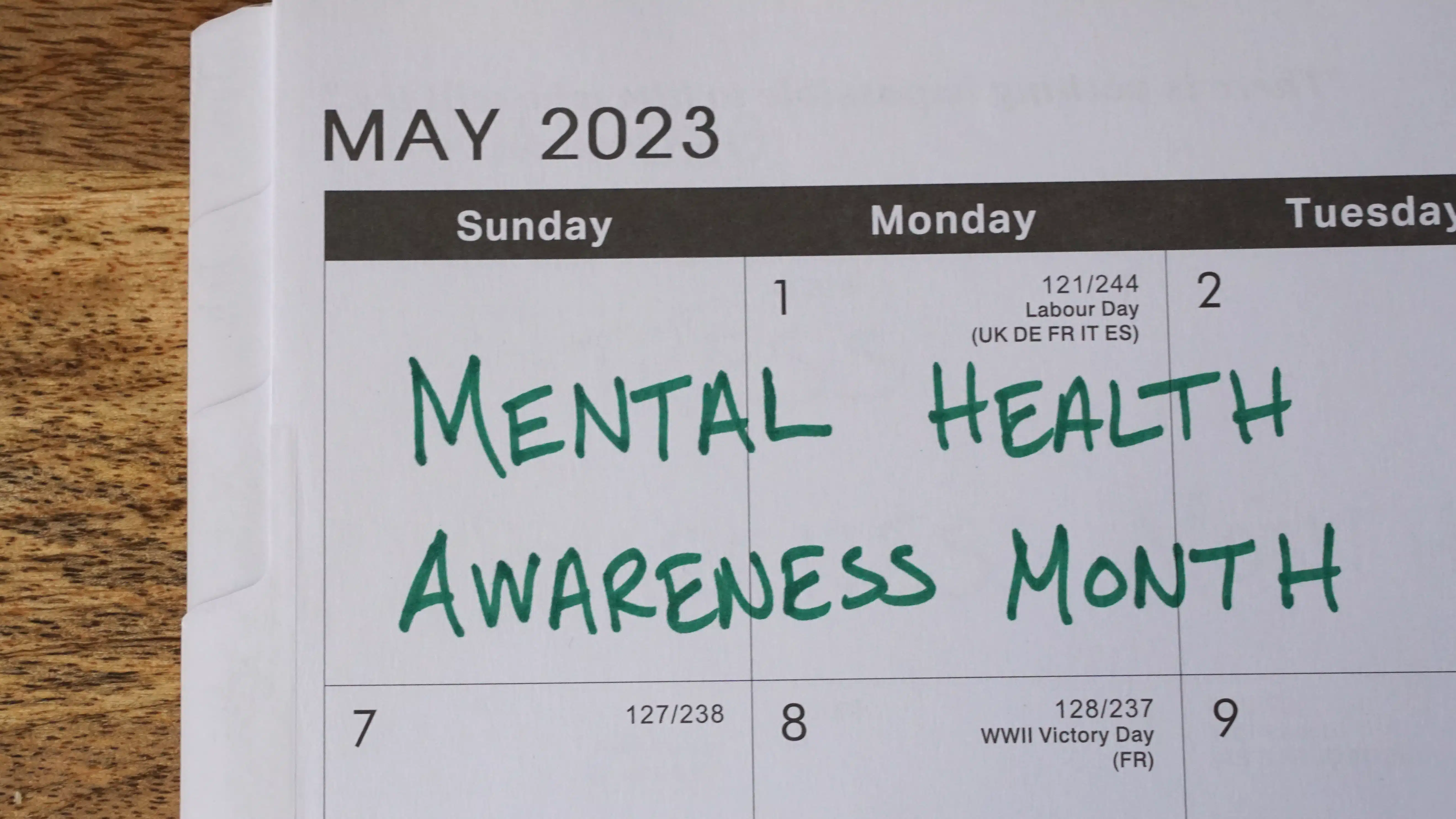 Mental Health Awareness month marked on a May 2023 calendar.