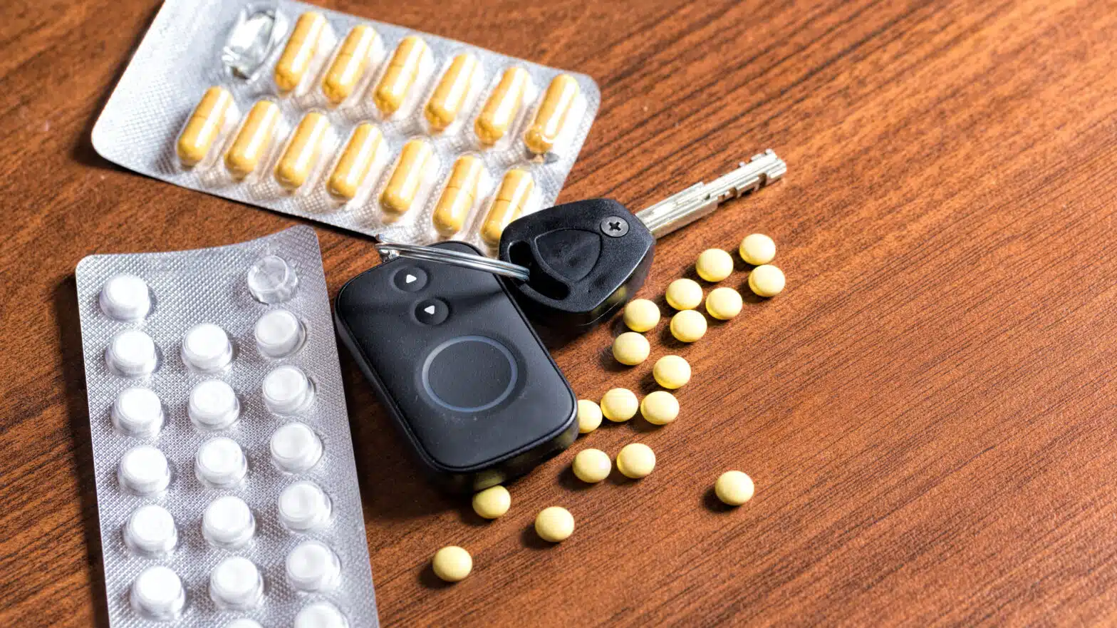 Pills surround a set of car keys - The Effects Of Xanax On Driving