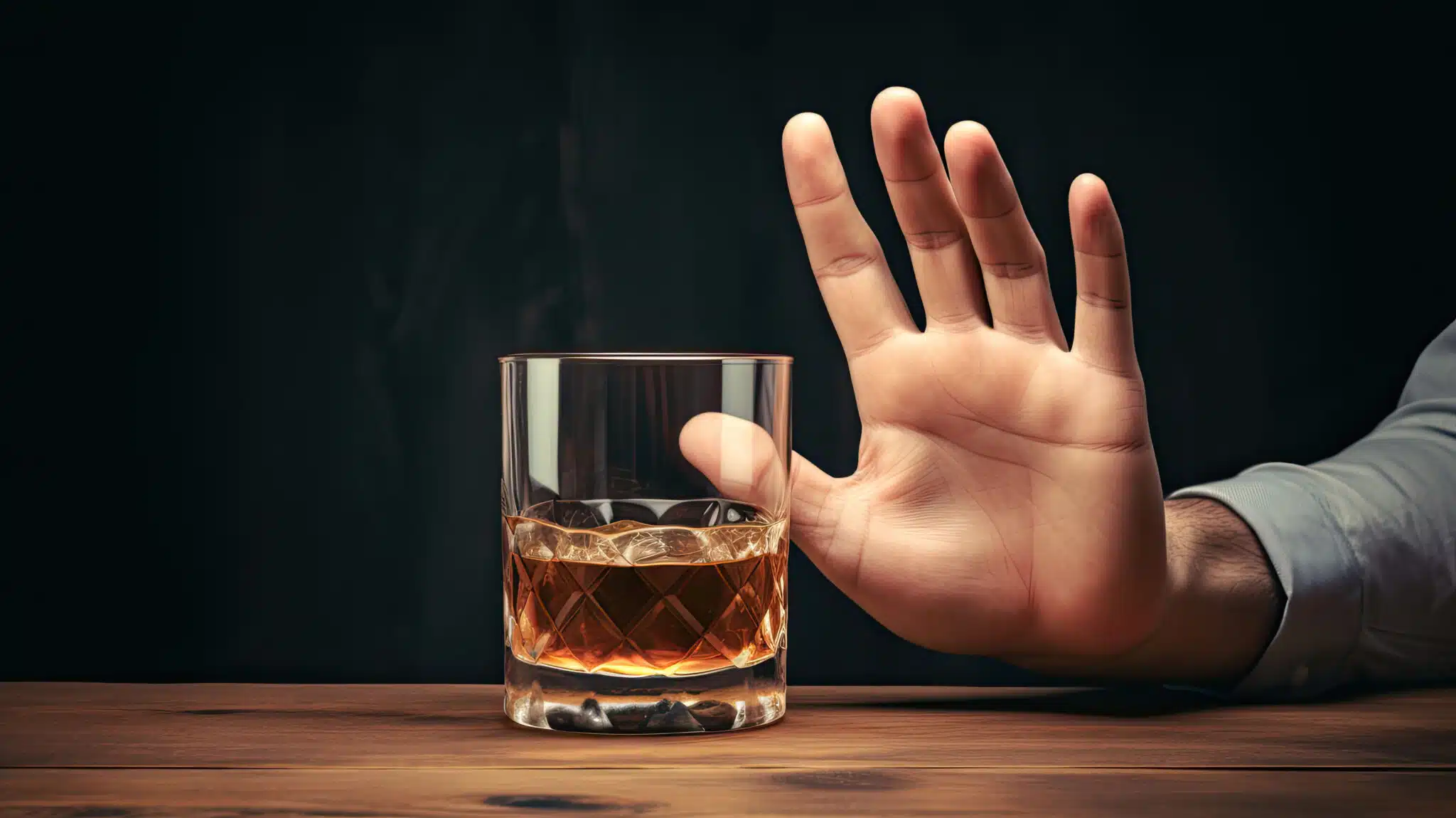 A hand held up rejecting a glass of alcohol - Defining Sobriety What Does It Mean To Be Sober